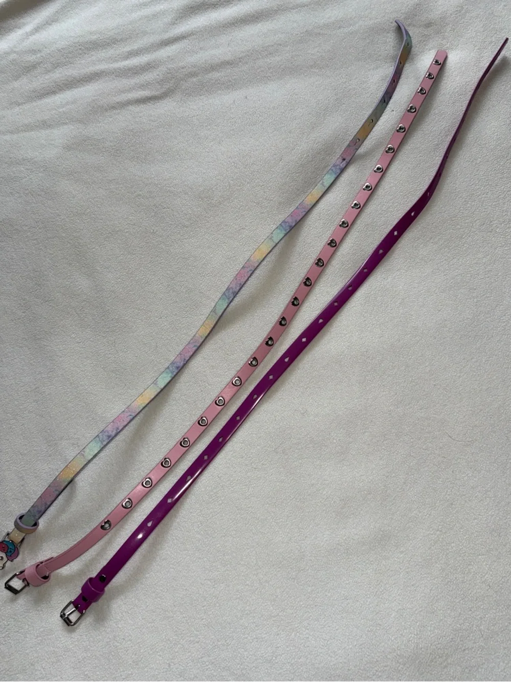Set of 3 Girls' Unicorn and Studded Belts - Pastel Rainbow, Light Pink, Magenta